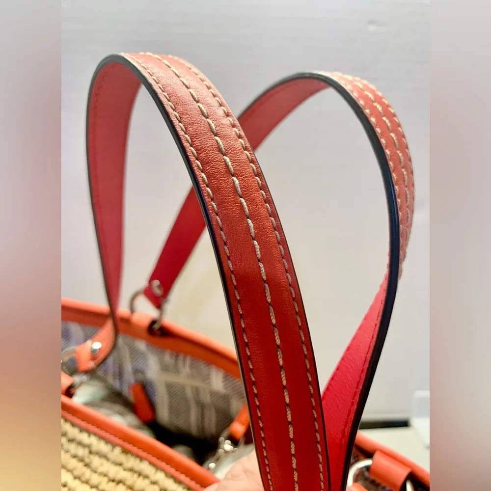 Coach Legacy Resort Summer Collection Raffia/Coral Leather Tote & Clutch
